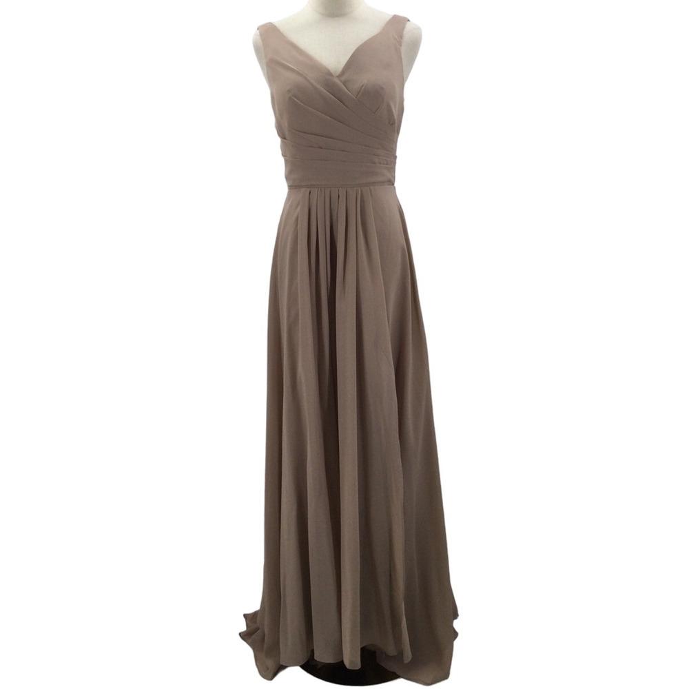 FORMAL PARTY 4 S tan vneck corset lace up pleated bridesmaid maxi dress NEW B42